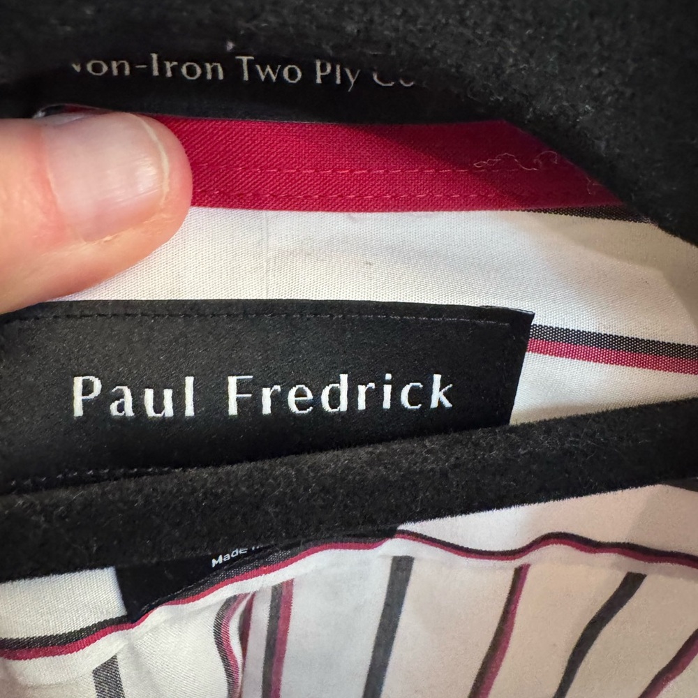 NEW! PAUL FREDRICK Men’s Striped Dress Shirt 18X35 No Iron Cotton - Picture 8 of 15